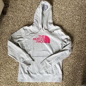 The North Face Women’s Gray Hoodie with Pink Logo
